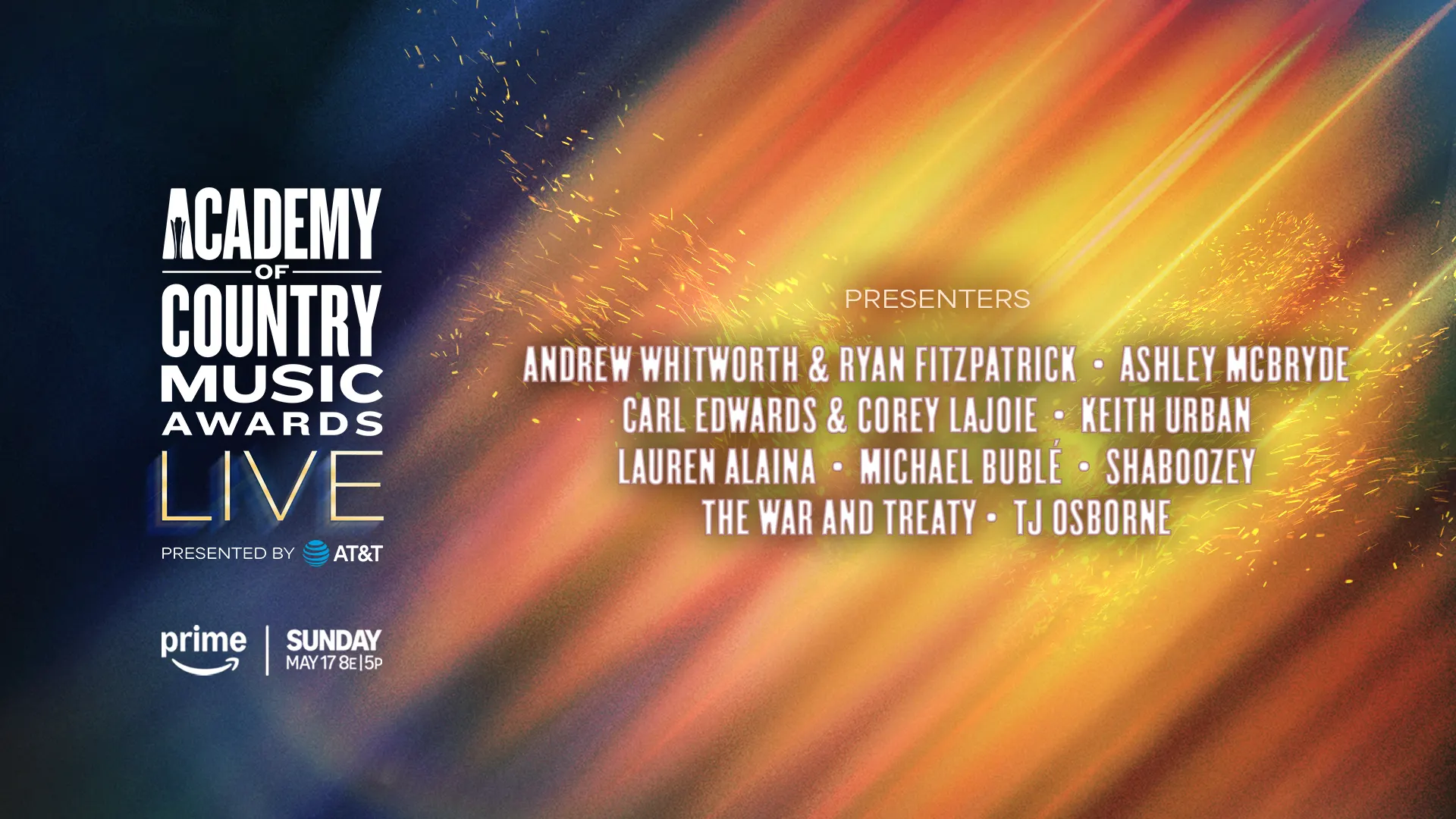 Andrew Whitworth, Ashley Mcbryde, Carl Edwards, Corey Lajoie, Keith Urban, Lauren Alaina, Michael Bublé, Ryan Fitzpatrick, Shaboozey, the War and Treaty, and Tj Osborne Announced as Presenters for the 61st Academy of Country Music Awards