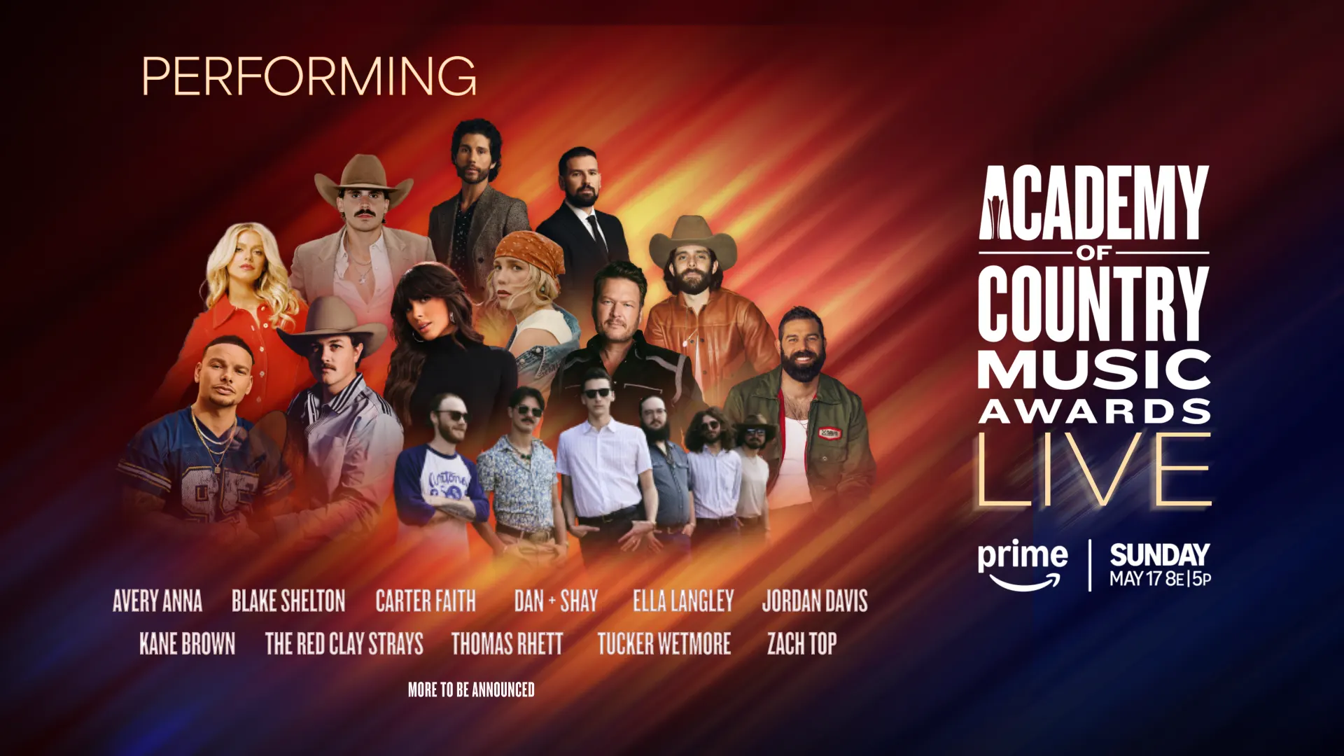Avery Anna, Blake Shelton, Carter Faith, Dan + Shay, Ella Langley, Jordan Davis, Kane Brown, the Red Clay Strays, Thomas Rhett, Tucker Wetmore, and Zach Top Added to 61st Academy of Country Music Awards Performance Lineup