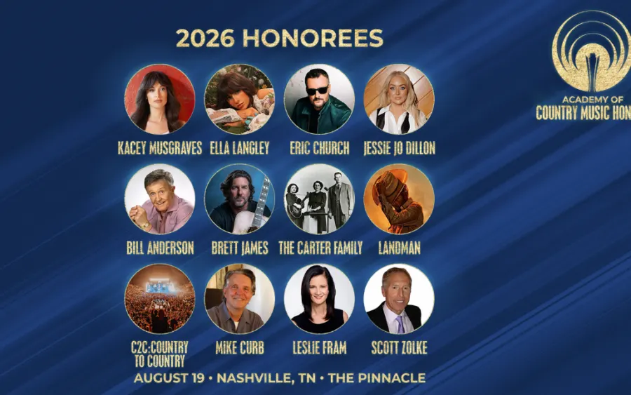 Academy of Country Music (ACM)® Announces Special Award Honorees for 19th ACM Honors Including Kacey Musgraves, Eric Church, Brett James, the Carter Family, C2C: Country to Country, Paramount + Hit Television Series: “Landman”, Leslie Fram, Bill Anderson,