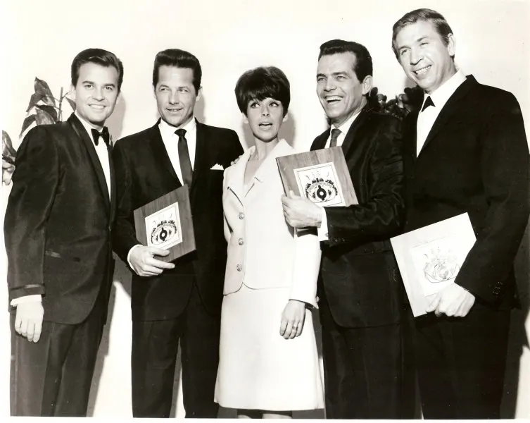 Buck Owens, Dick Clark, Billy Mize and Biff Collie, 1966