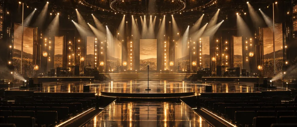 Award show stage in gold light